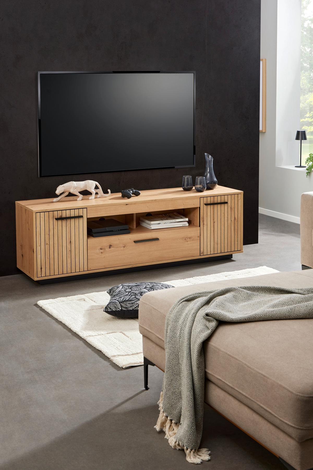 Măsuță TV LUKAS - stejar Artisan/negru, Trend, material pe bază de lemn (163,6/52,2/40,2cm) - Modern Living