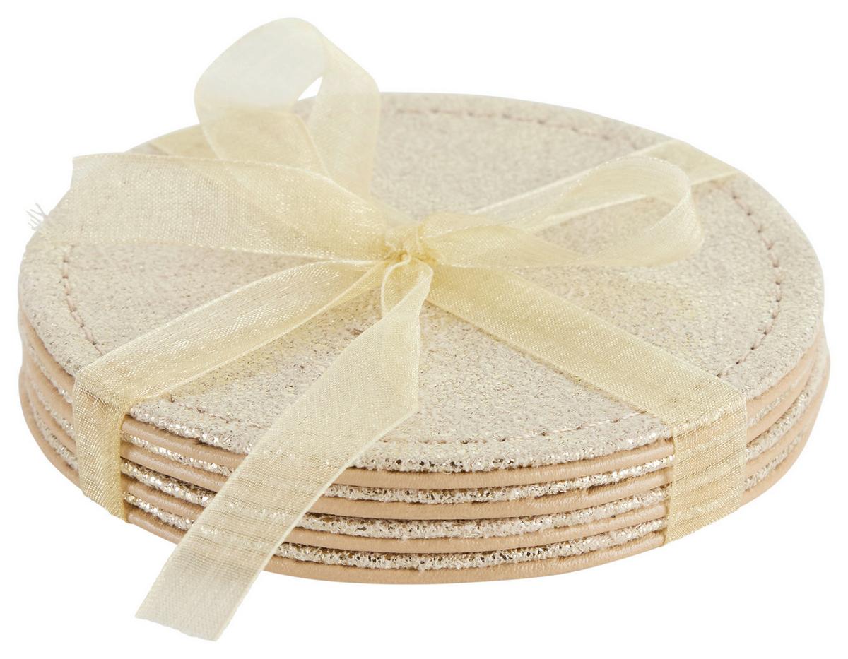 Poháralátétszett Glamour - bézs/arany, Modern, műanyag/bőr (10cm) - Modern Living