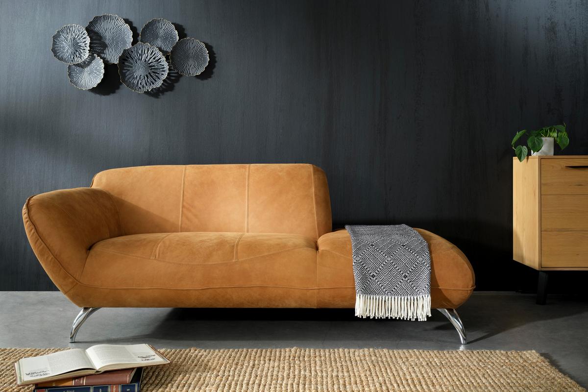 Chaiselongue aus Echtleder - Hellbraun/Alufarben, Lifestyle, Leder (200/83/45/100cm) - Premium Living