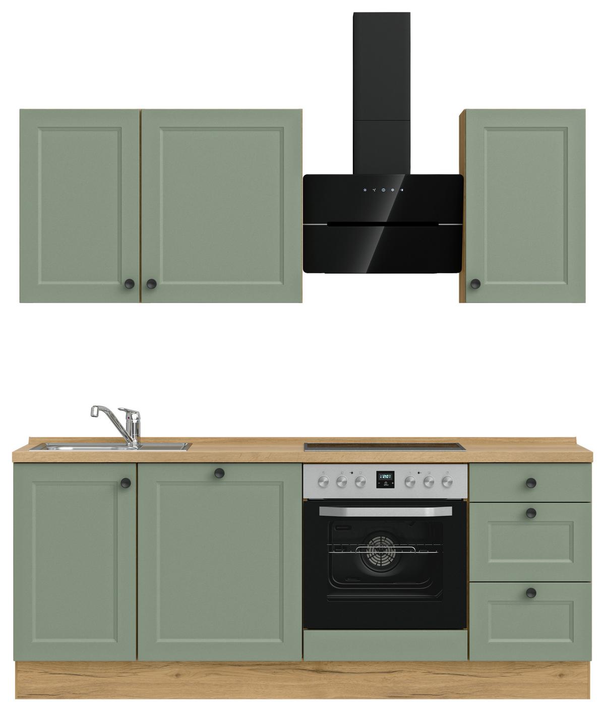 Küchenblock Cascada High m. Geräten Schilfgrün - Schilfgrün/Eichefarben, MODERN, Holzwerkstoff/Metall (210cm) - Nobilia