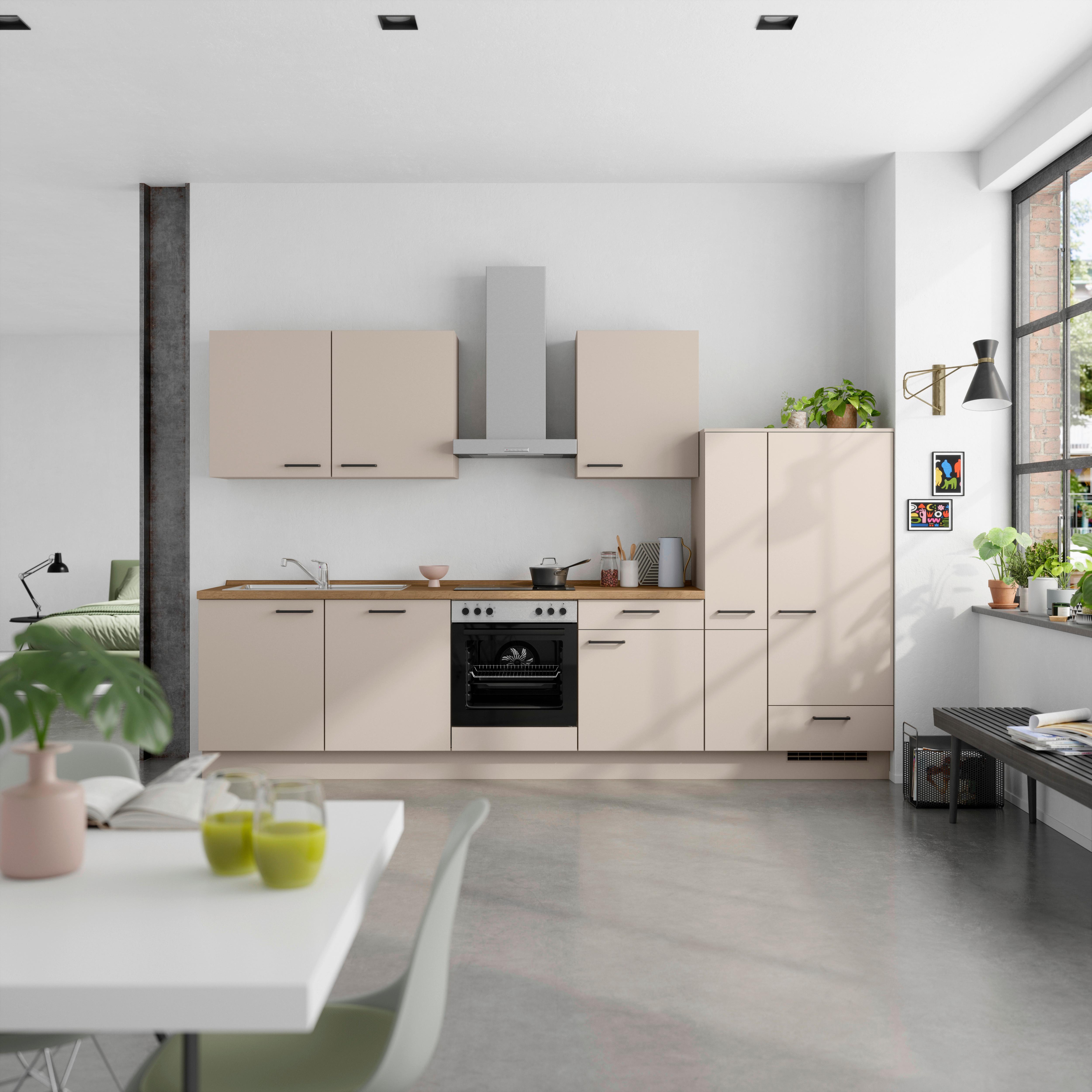 Küchenleerblock Easytouch Low o. Geräte Sandfarben - Sandfarben/Eichefarben, MODERN, Holzwerkstoff/Metall (330cm) - Nobilia