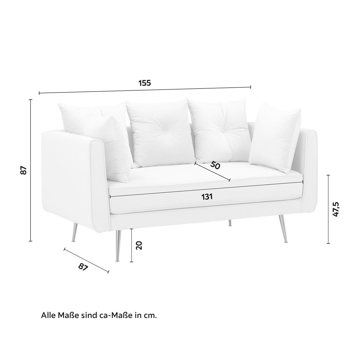 Sofa Luis Beige Samt - Beige/Roségold, MODERN, Holz/Textil (155/87/87cm) - Bessagi Home