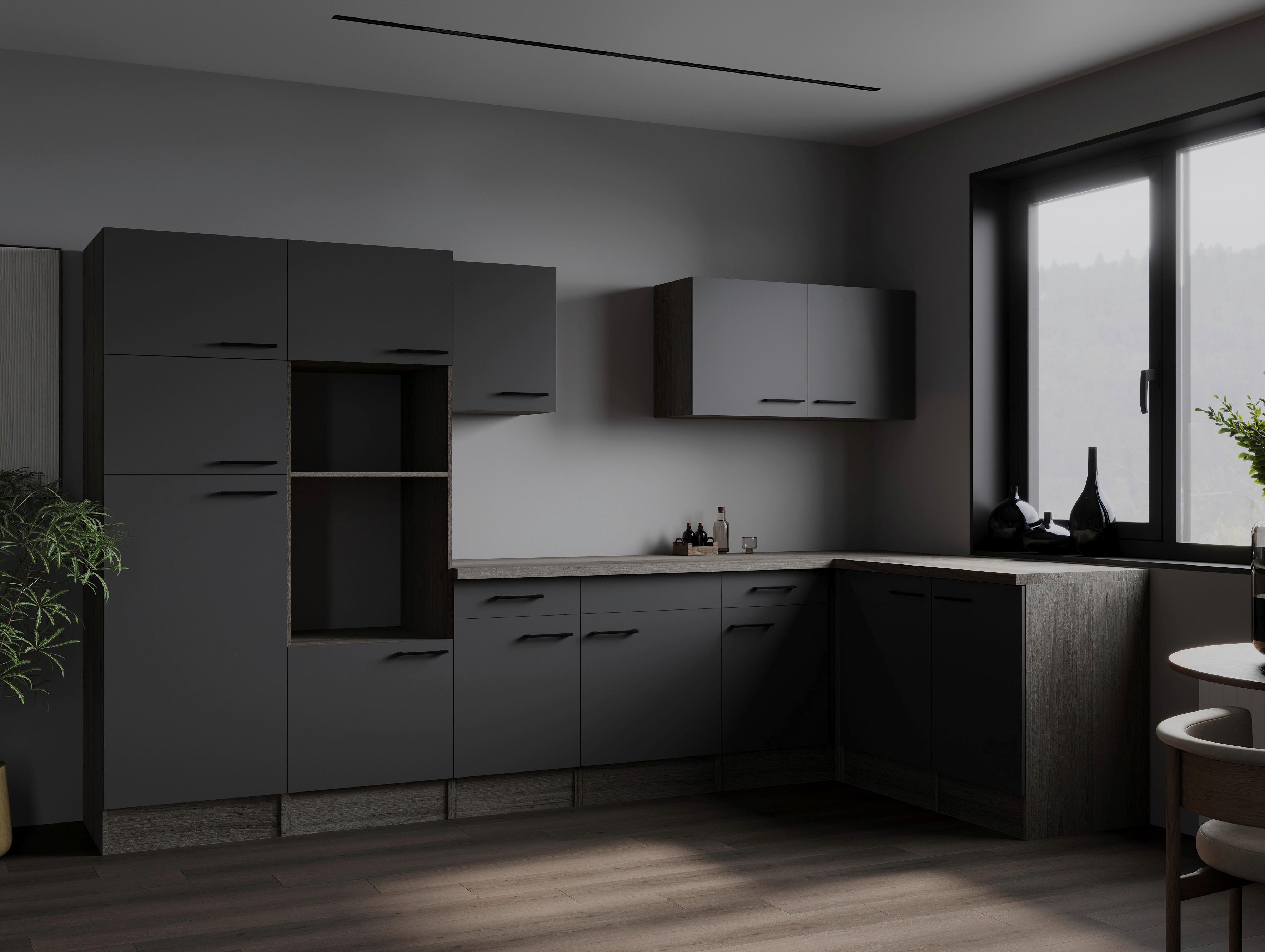 Kotna Kuhinja Brez Aparatov Oliver, 340x172cm - črna/siva, Design, kovina/leseni material (340/172cm) - Respekta