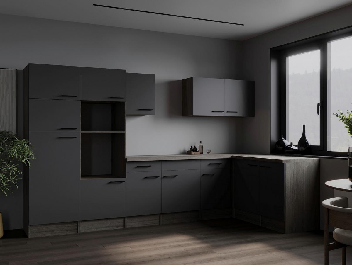 Kotna Kuhinja Brez Aparatov Oliver, 340x172cm - črna/siva, Design, kovina/leseni material (340/172cm) - Respekta