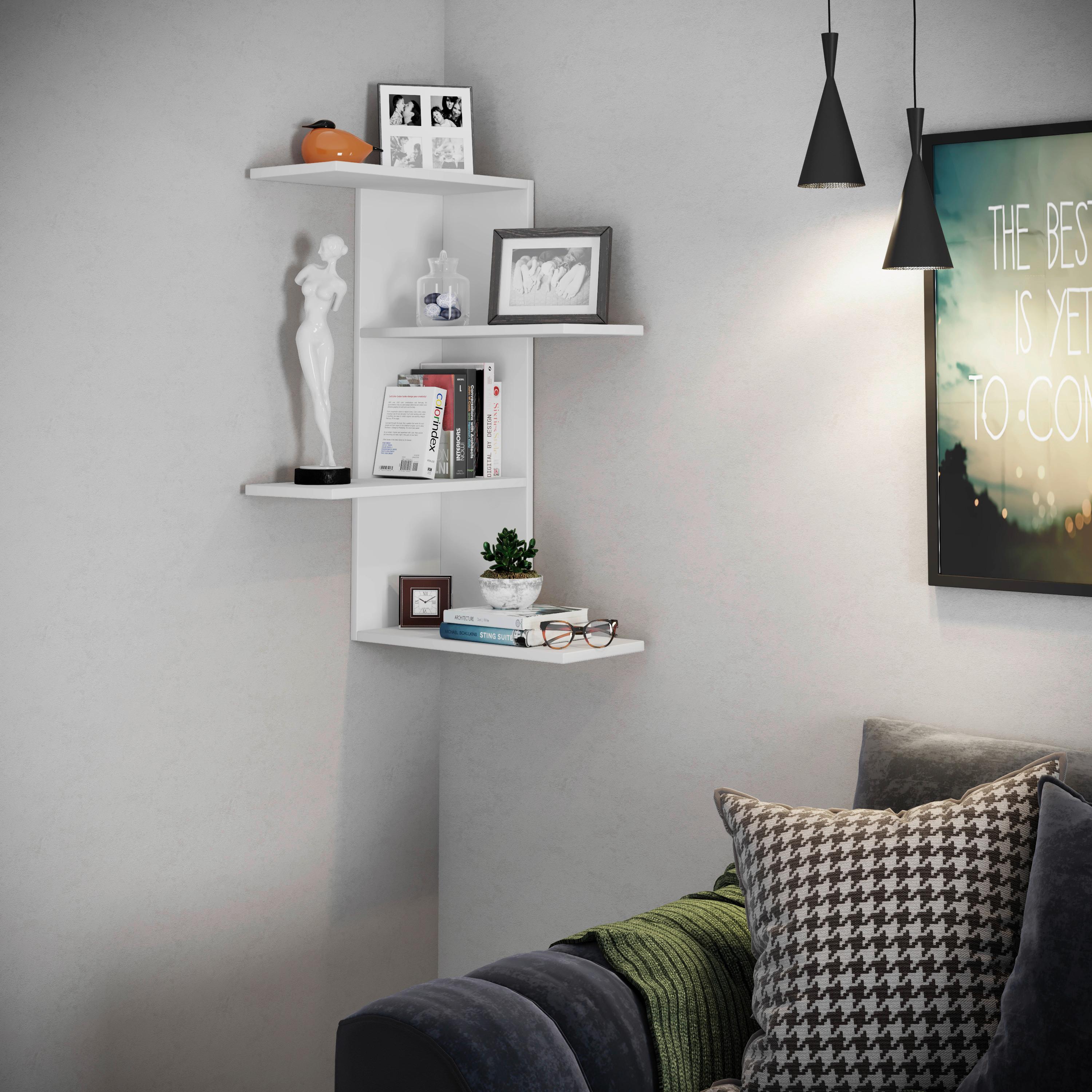 Stenski Regal Balos, Bela - bela, Moderno, leseni material (45/77/45cm) - MID.YOU