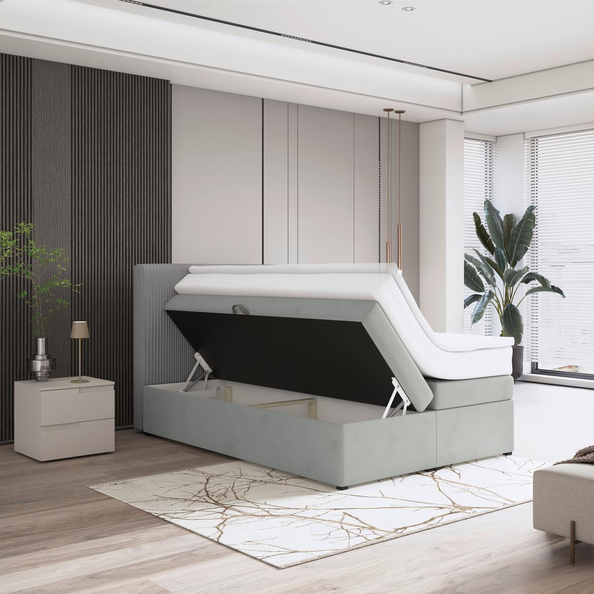 Boxspring Krevet Rossa - srebrne boje/crna, Moderno, drvni materijal/tekstil (140/200cm) - Modern Living