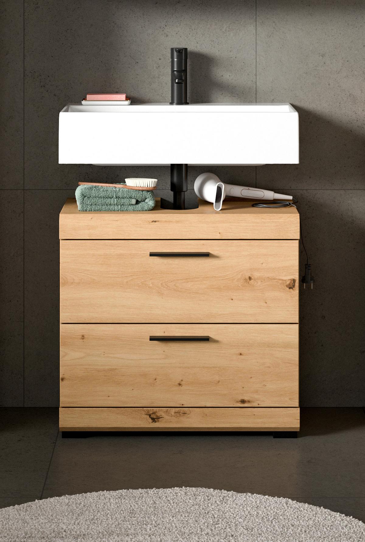 Waschbeckenunterschrank Scout Eiche Artisan - Schwarz/Eiche Artisan, Trend, Holzwerkstoff/Kunststoff (60/56/34cm) - MID.YOU