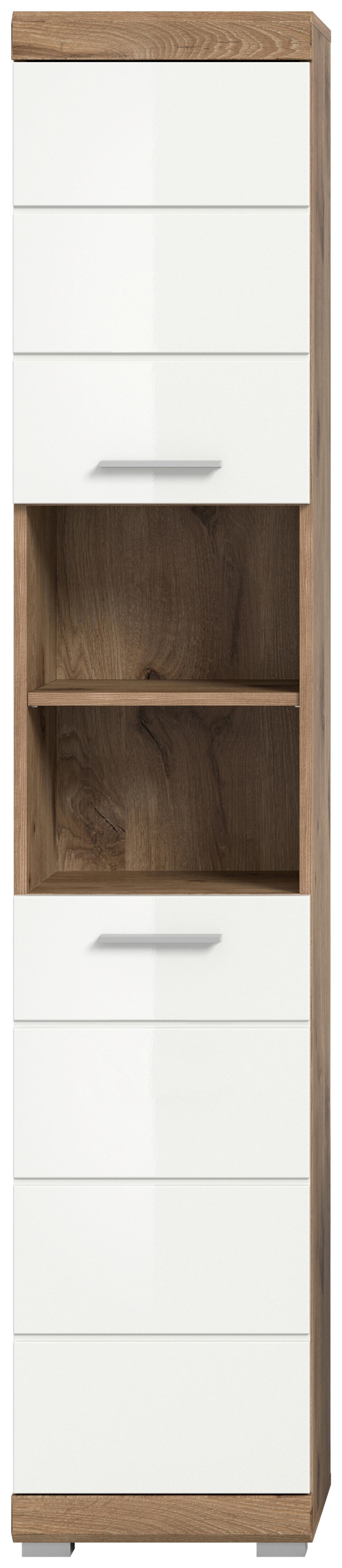 Hochschrank Wave ca. 37x191 cm Eiche/Weiß - Chromfarben/Weiß Hochglanz, MODERN, Holzwerkstoff/Kunststoff (37/191/31cm) - MID.YOU