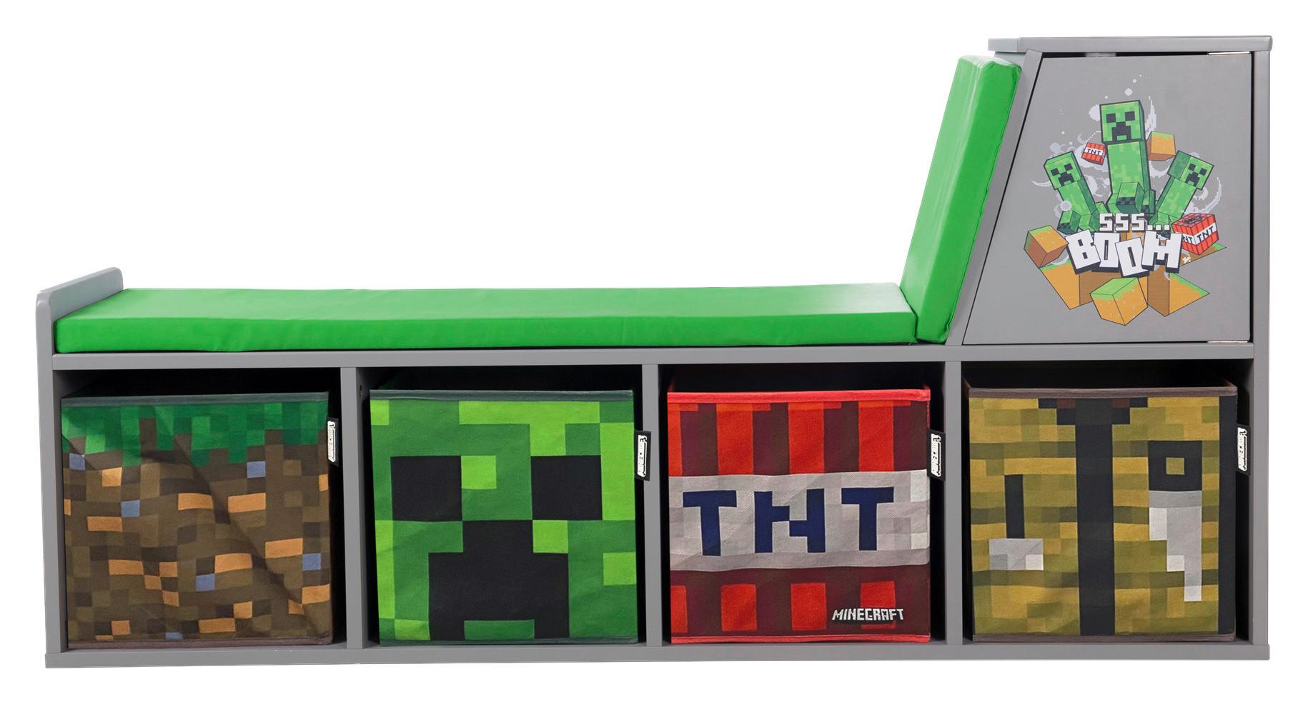 Kindersitzbank Minecraft ca. 119x60x35 cm Grau/Grün - Multicolor/Grau, MODERN, Holzwerkstoff/Textil (119/60/30cm) - Minecraft
