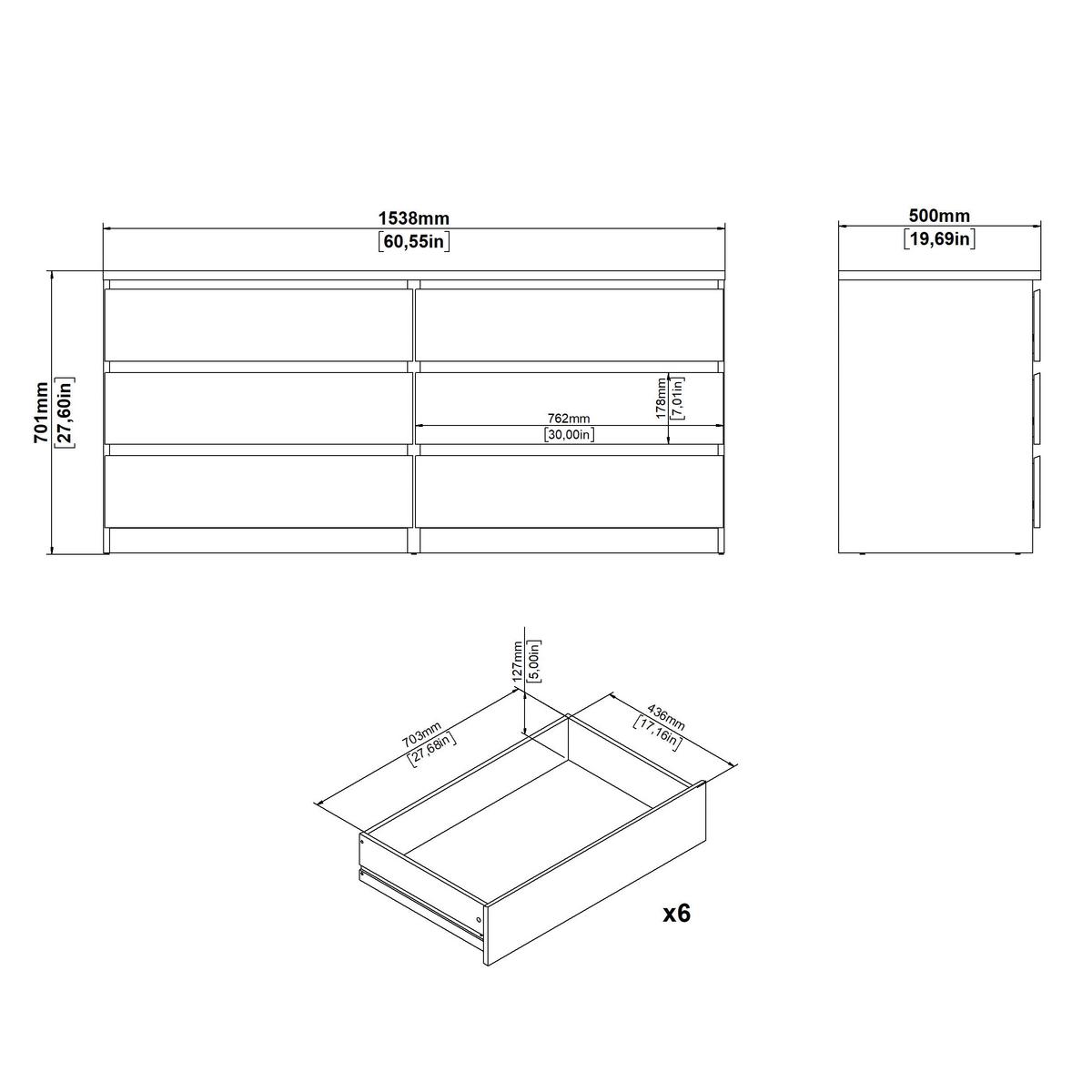 KOMODA SZEROKA NAIA - kolor dębowy/kaszmir, Basics, materiał drewnopochodny (153,8/70,1/50cm) - Boxxx
