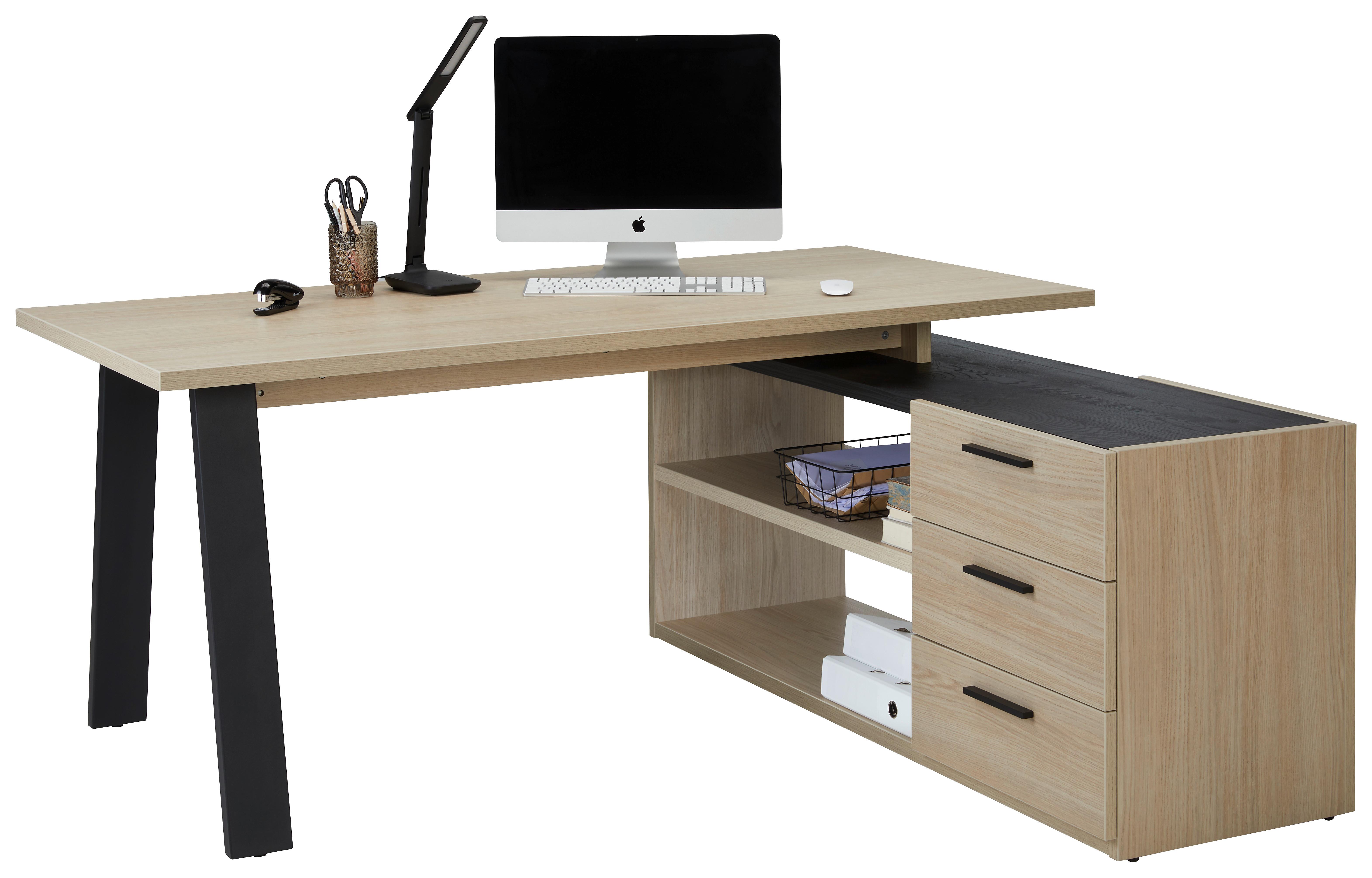 Eckschreibtisch in Schwarz/Eichefarben - Eichefarben/Schwarz, Modern, Holzwerkstoff/Metall (172/75/144cm) - Mömax