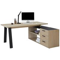 Eckschreibtisch in Schwarz/Eichefarben - Eichefarben/Schwarz, Modern, Holzwerkstoff/Metall (172/75/144cm) - Mömax