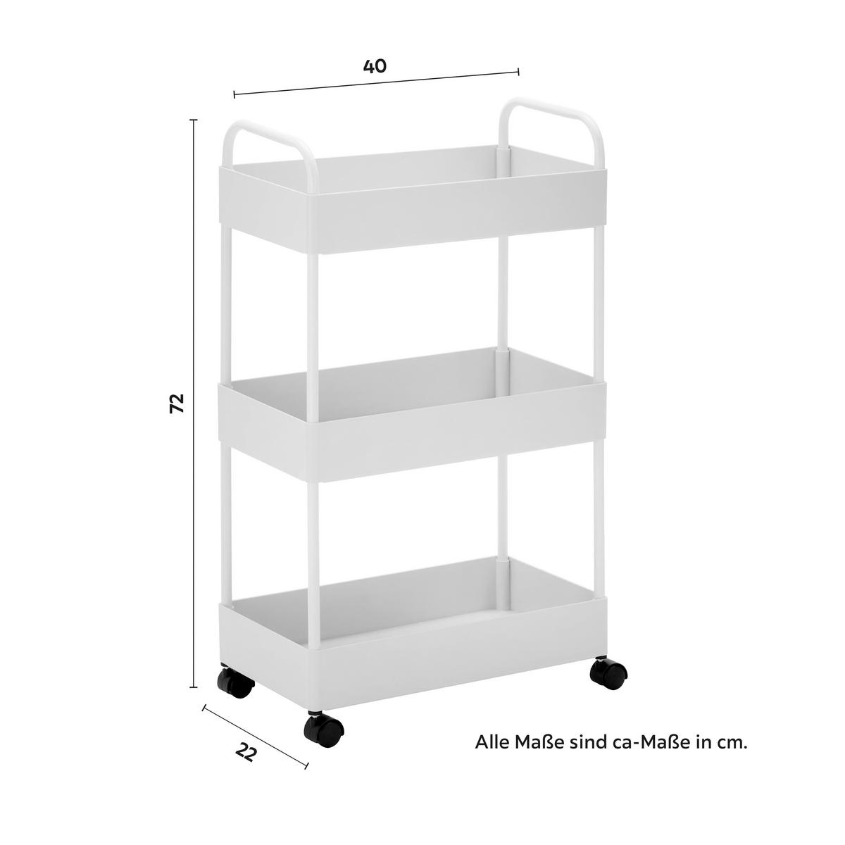 Rollwagen Sandro Weiß Metall - Weiß, MODERN, Kunststoff/Metall (40/72/22cm) - Bessagi Home