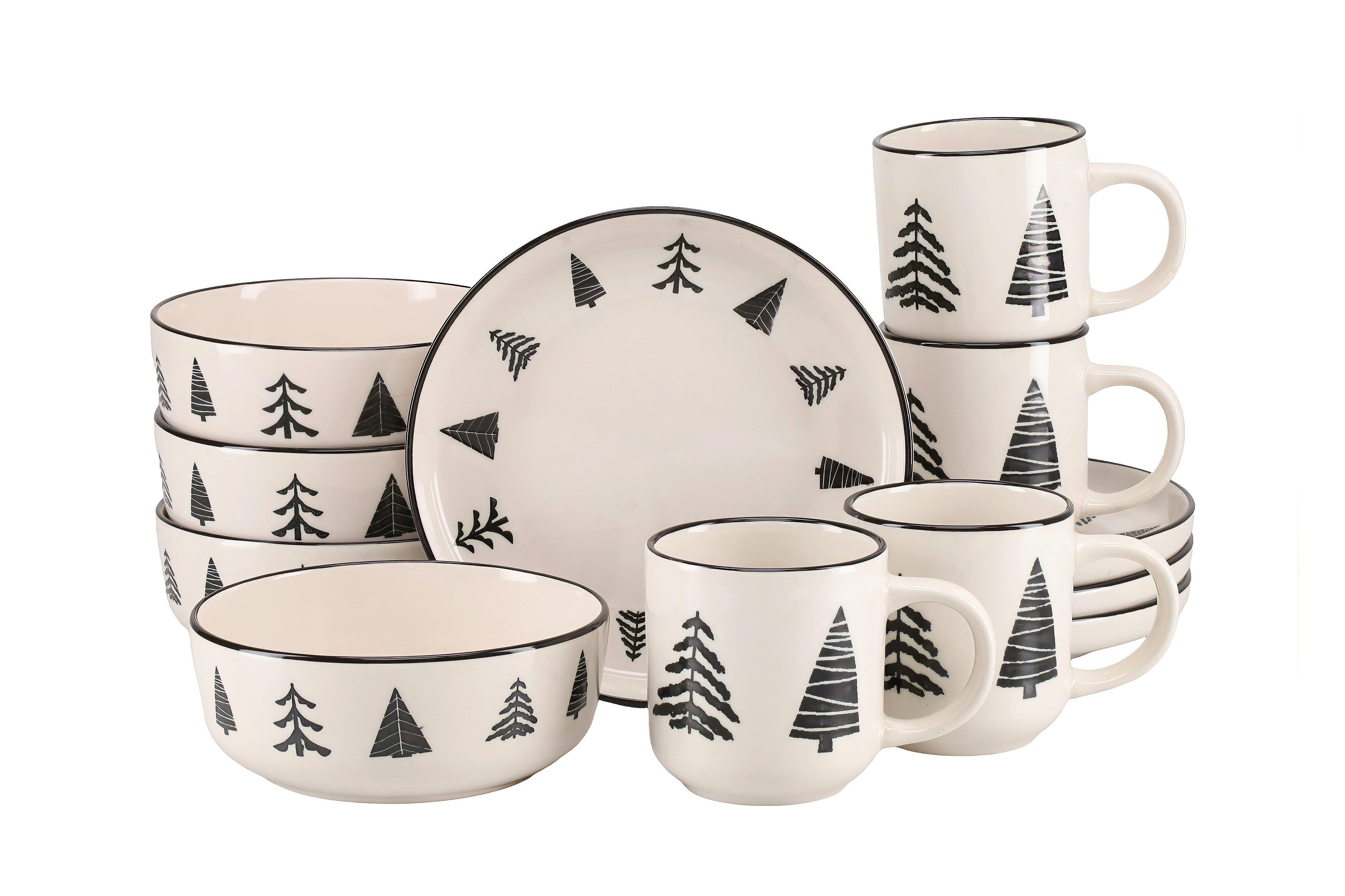 Frühstücksservice Nordic Christmas Black, 12-tlg. - Schwarz/Weiß, Basics, Keramik - Creatable