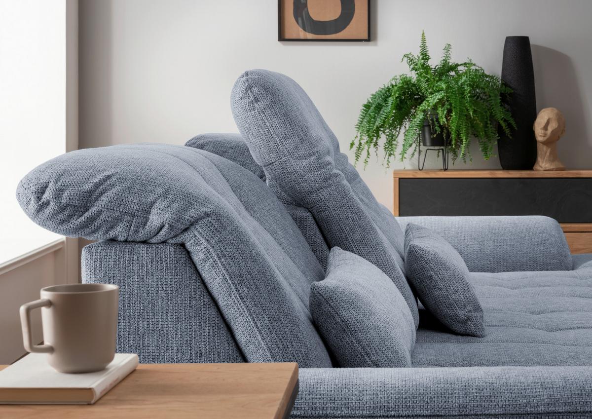 Ecksofa Rigatti mit Bettkasten ca. 314x184 cm Hellblau - Chromfarben/Anthrazit, MODERN, Textil/Metall (314/184cm) - Livetastic