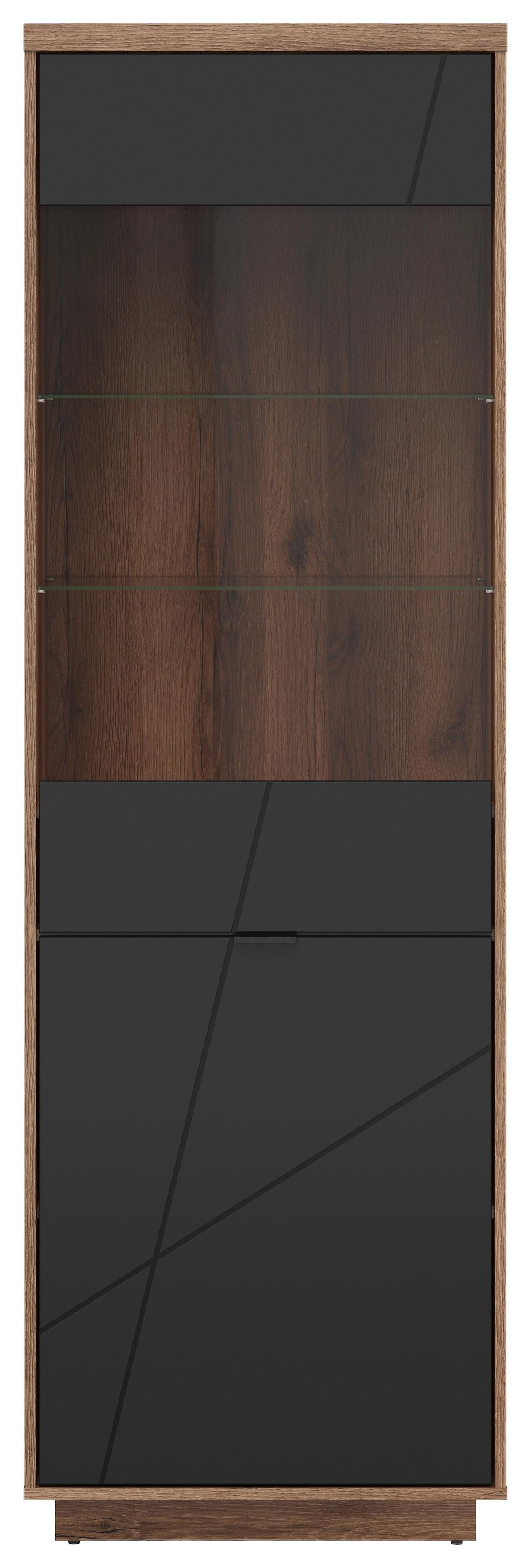 WITRYNA FORN GLASS-DOOR CABINET - kolor dębowy/czarny, Design, materiał drewnopochodny/tworzywo sztuczne (64/200,5/42,5cm)