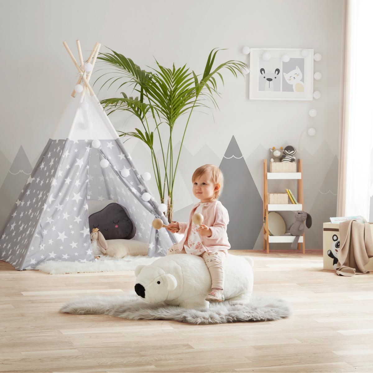 Kinderhocker Knut Eisbär Weiß - Schwarz/Weiß, ROMANTIK / LANDHAUS, Holzwerkstoff/Textil (70/35/35cm) - Premium Living