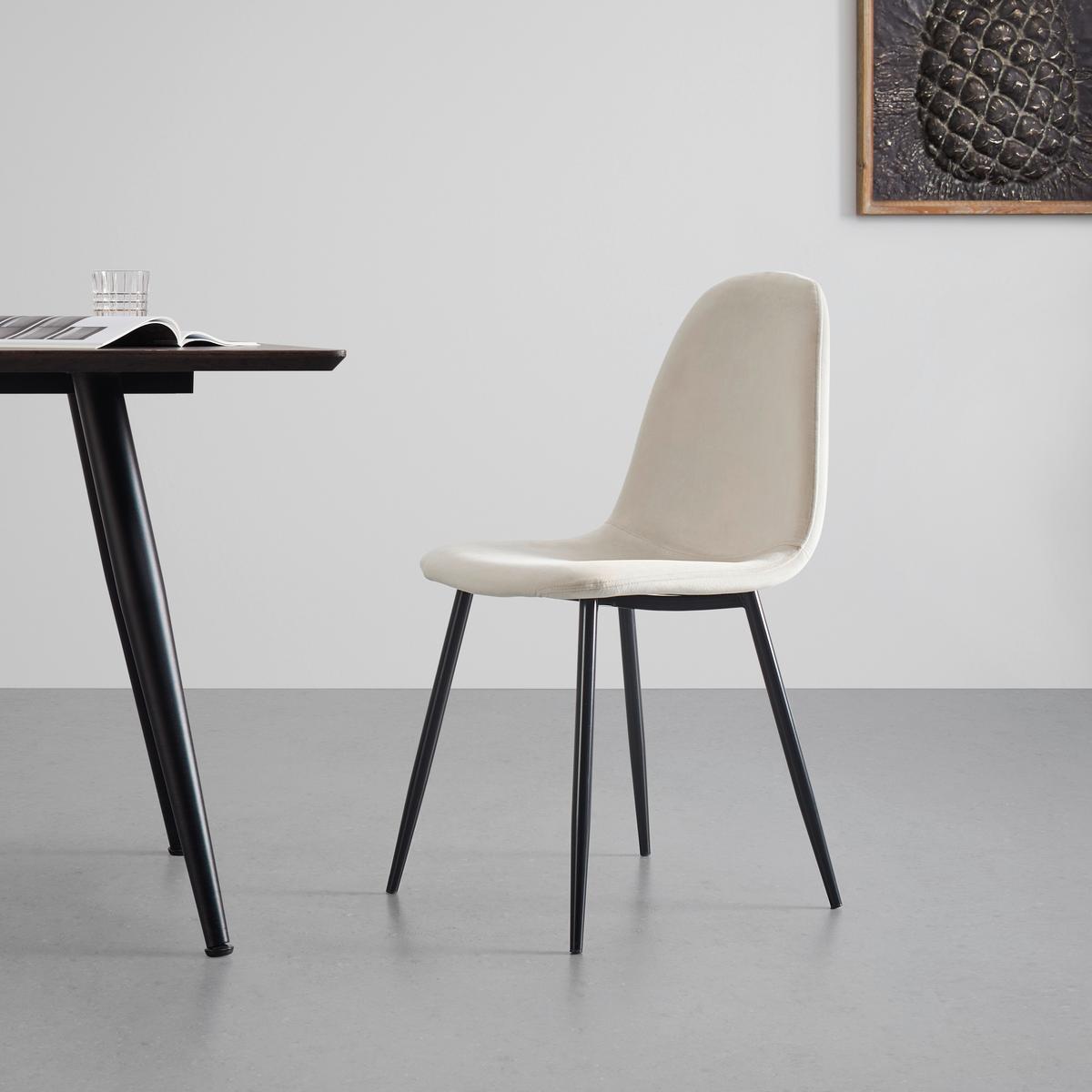 Stuhl Lio beige Samtbezug Gepolstert - Beige/Schwarz, MODERN, Holz/Textil (43/86/55cm) - Bessagi Home