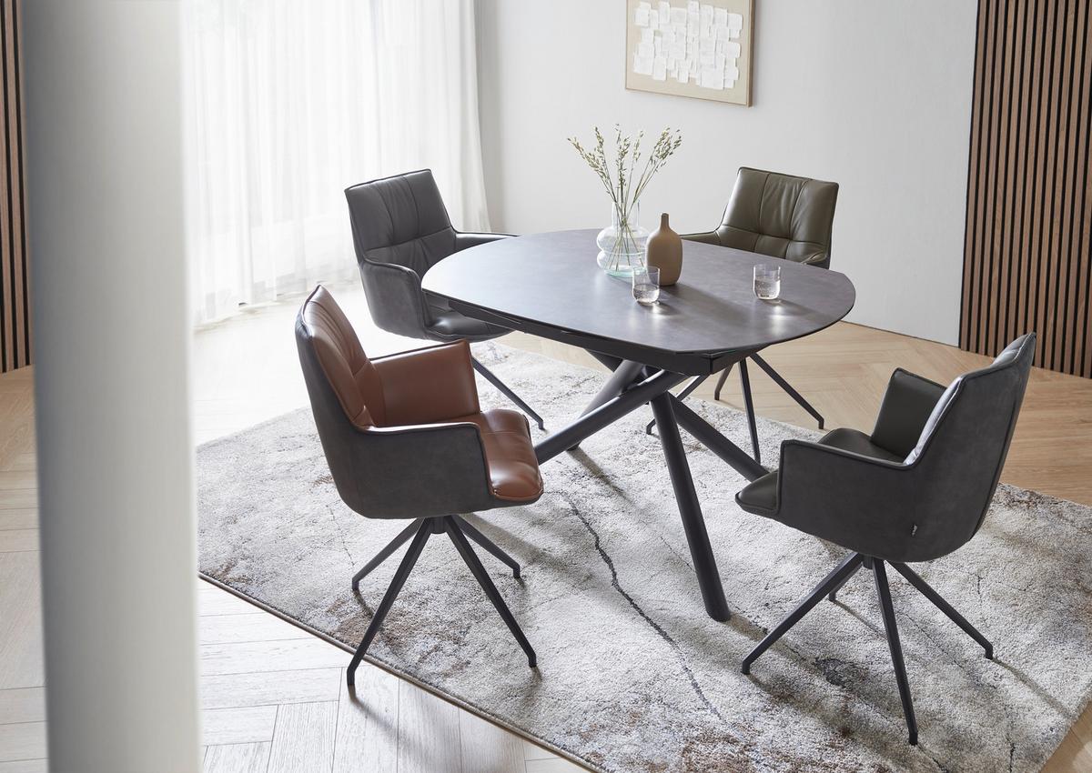 STÓŁ DO JADALNI BINZ -EXKLUSIV- - antracytowy/czarny, Design, metal/szkło (130-190/100/77cm) - Novel