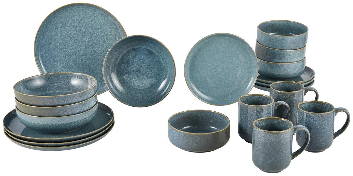 SERWIS OBIADOWO-ŚNIADANIOWY MARBELLA - niebieski, Trend, ceramika - Novel