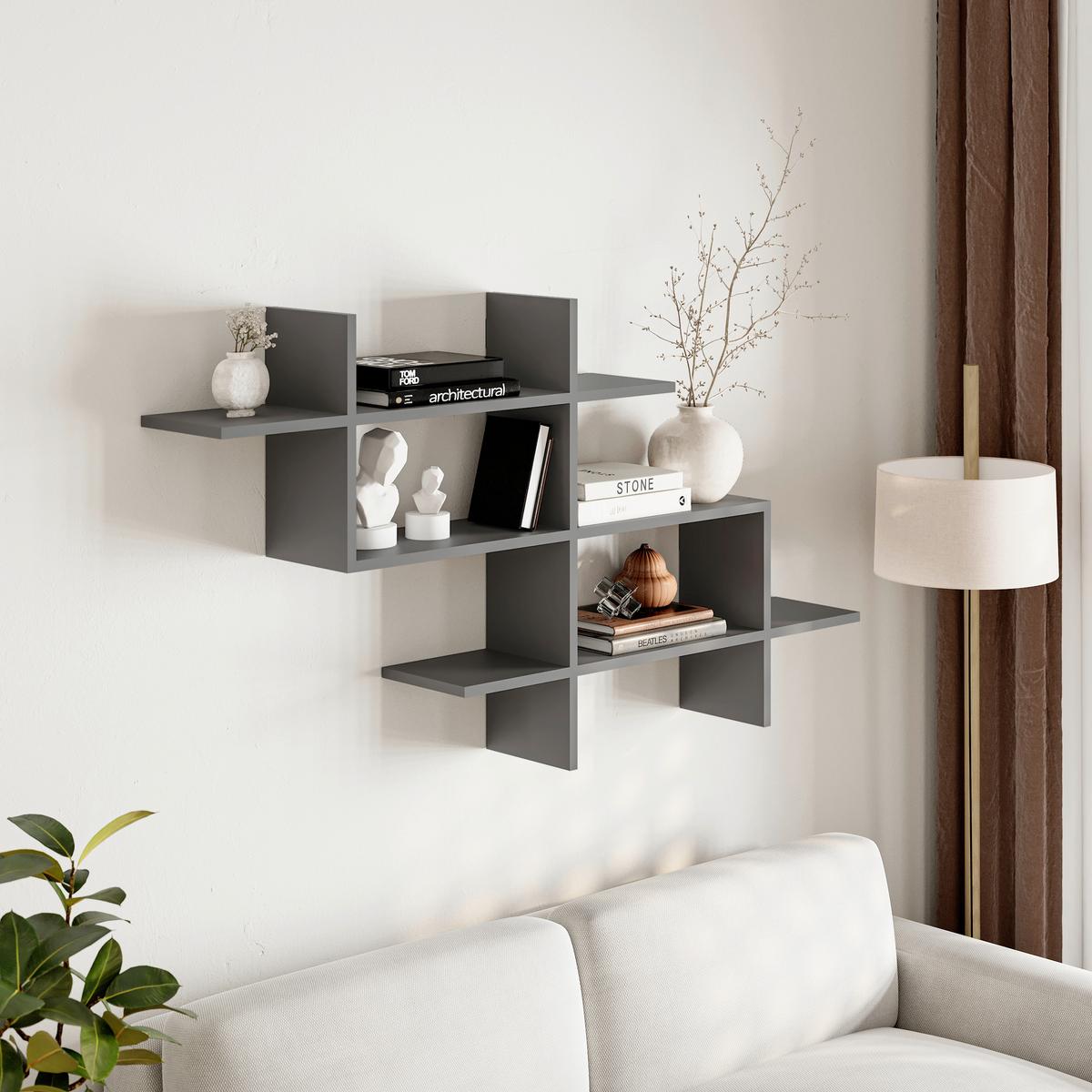 Wandregal Halic ca. 150x82x22 cm Anthrazit - Anthrazit, Design, Holzwerkstoff (150/82/22cm) - Livetastic