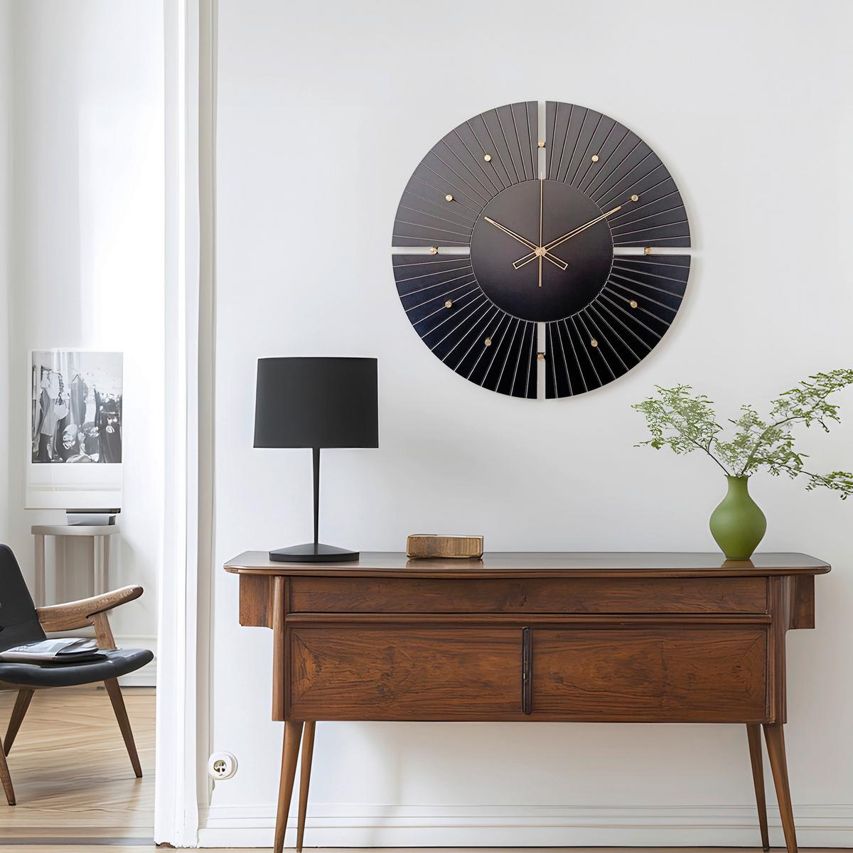Wanduhr Theo Schwarz/Goldfarben Ø ca. 57cm - Goldfarben/Schwarz, Basics, Holz/Kunststoff (57cm)