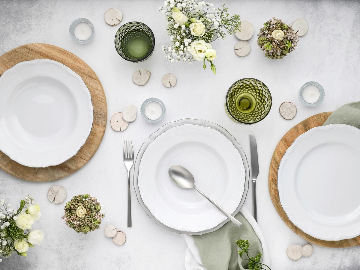 Jedilni Servis Maria Theresia Platin, 18-Delni - platinaste barve/bela, Basics, keramika - Creatable