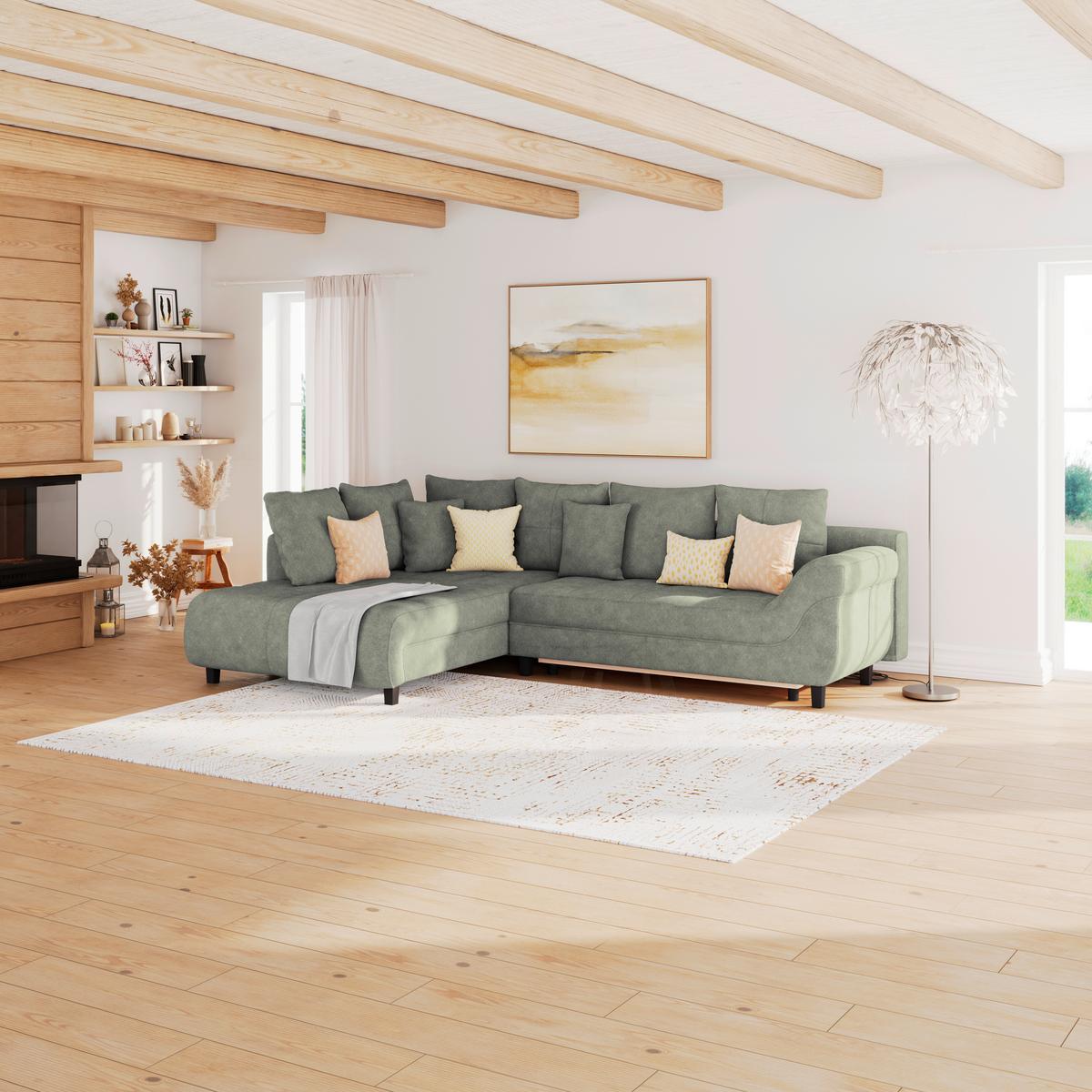 Kutna Garnitura Mendoza - zelena/crna, Design, tekstil/drvo (197/309cm) - Modern Living