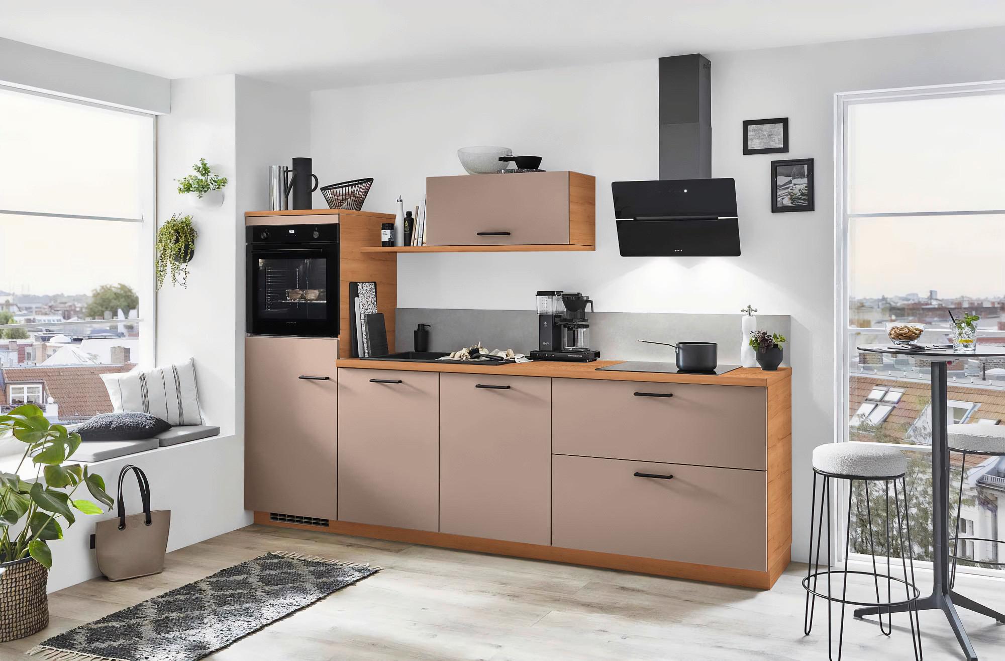 Küchenblock Senso o. Geräte Braun - Eichefarben/Schwarz, MODERN, Holzwerkstoff/Metall (280cm) - Nobilia