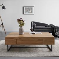 Couchtisch "Davide", ca. 130x80 cm, aus Eiche, massiv - Eichefarben/Schwarz, MODERN, Holz/Metall (130/40/80cm) - Bessagi Home