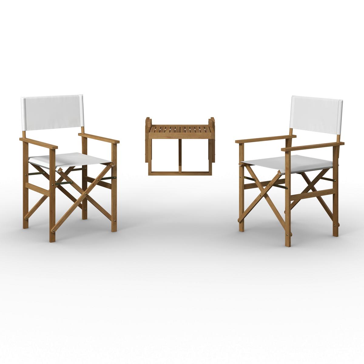 Balkonset Stella Weiß Akazie/Outdoorstoff - Weiß/Akaziefarben, MODERN, Holz/Textil (54/90/50cm) - Bessagi Garden