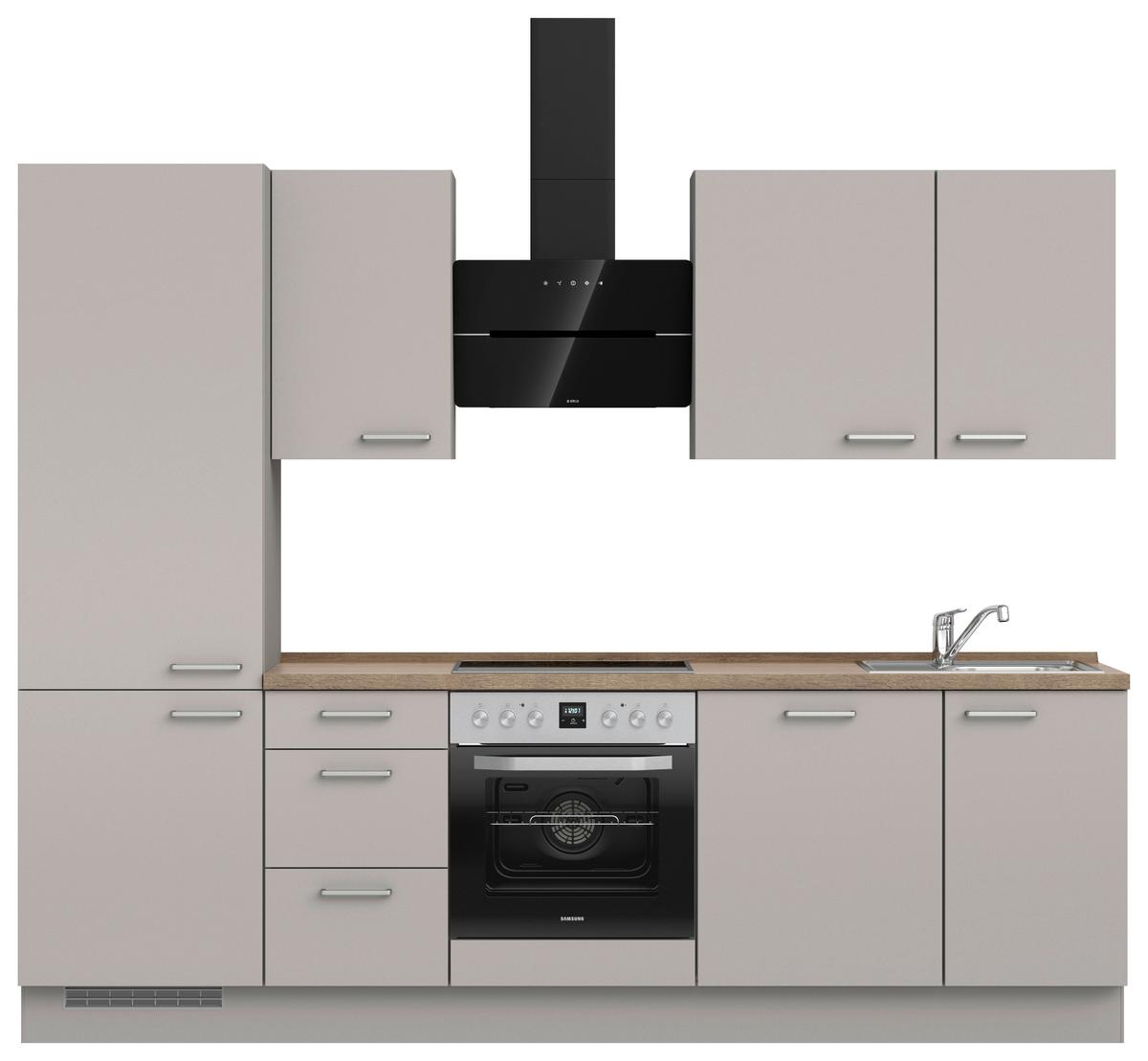 Küchenblock Touch High m. Geräten Grau - Eiche dunkel/Edelstahlfarben, MODERN, Holzwerkstoff/Metall (270cm) - Nobilia