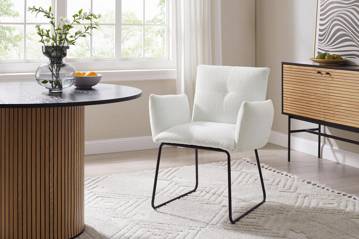 Naslanjač Bouclé, Bela - črna/bela, Moderno, kovina/tekstil (73,5/87/64,5cm) - Livetastic