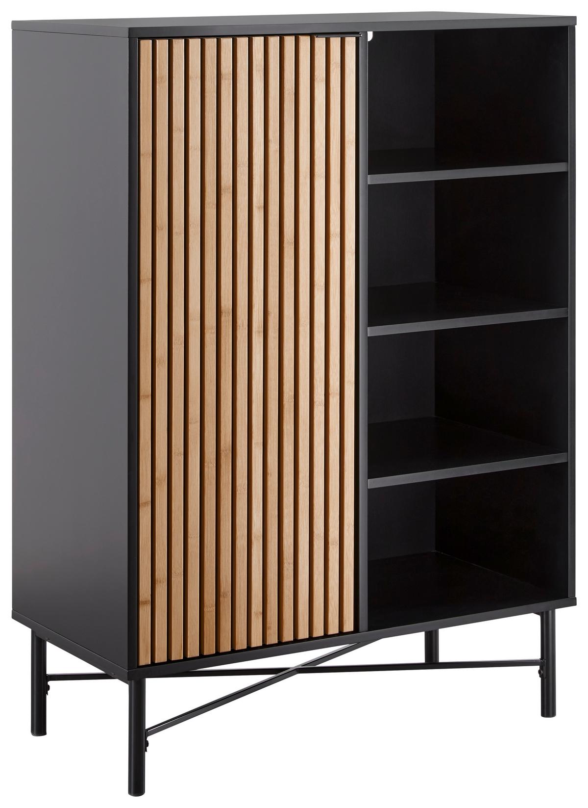 Kommode Madrid Schwarz/Naturfarben massiv - Eichefarben/Schwarz, Modern, Holz/Holzwerkstoff (80/114/40cm) - Mömax