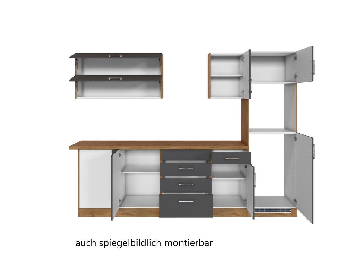 Eckküche Winkelblock ohne Geräte ca. 210x270 cm Grau - Eichefarben/Anthrazit, MODERN, Holzwerkstoff/Metall (210/270cm) - Held