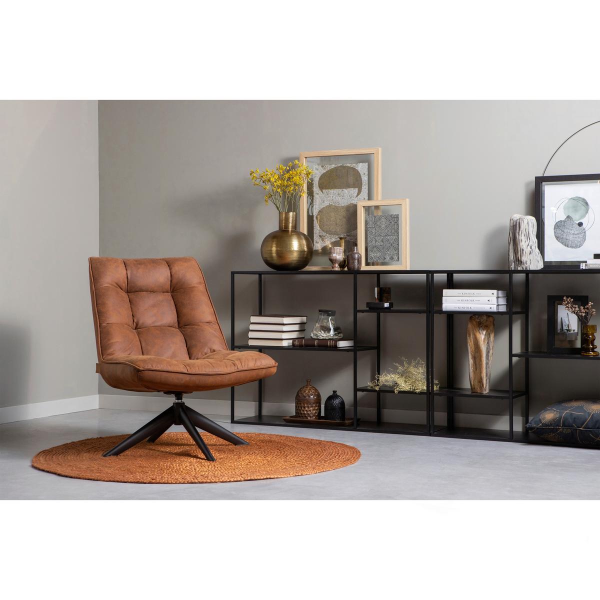 Sessel Jouke Cognac B: 70cm - Cognac/Schwarz, Design, Textil/Metall (70/97/85cm) - Livetastic