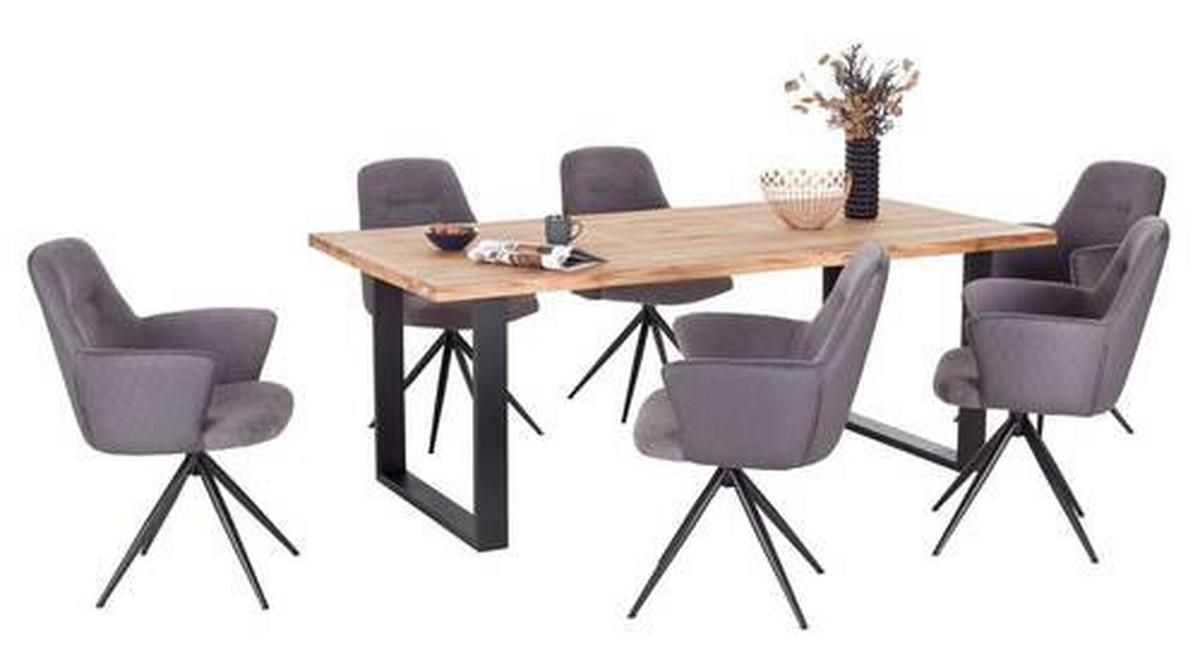 Jedilna Miza Wood 200, Hrast, Masivno, 200x100 - črna/naravne barve, Konvencionalno, kovina/les (200/75/100cm) - James Wood