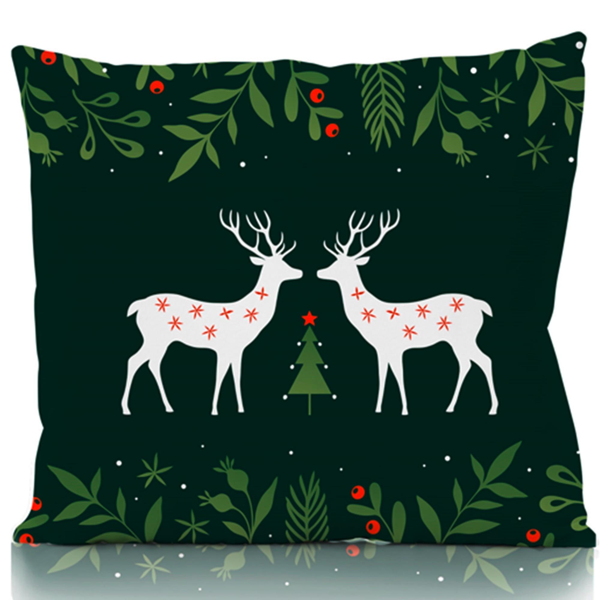 Díszpárnahuzat Reindeer 45/45 - piros/erdőzöld, textil (45/45cm)