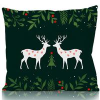 Díszpárnahuzat Reindeer 45/45 - piros/erdőzöld, textil (45/45cm)