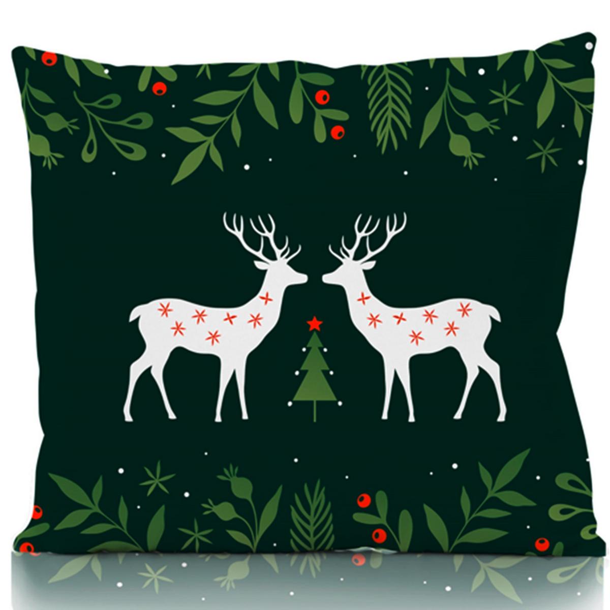 Díszpárnahuzat Reindeer 45/45 - piros/erdőzöld, textil (45/45cm)