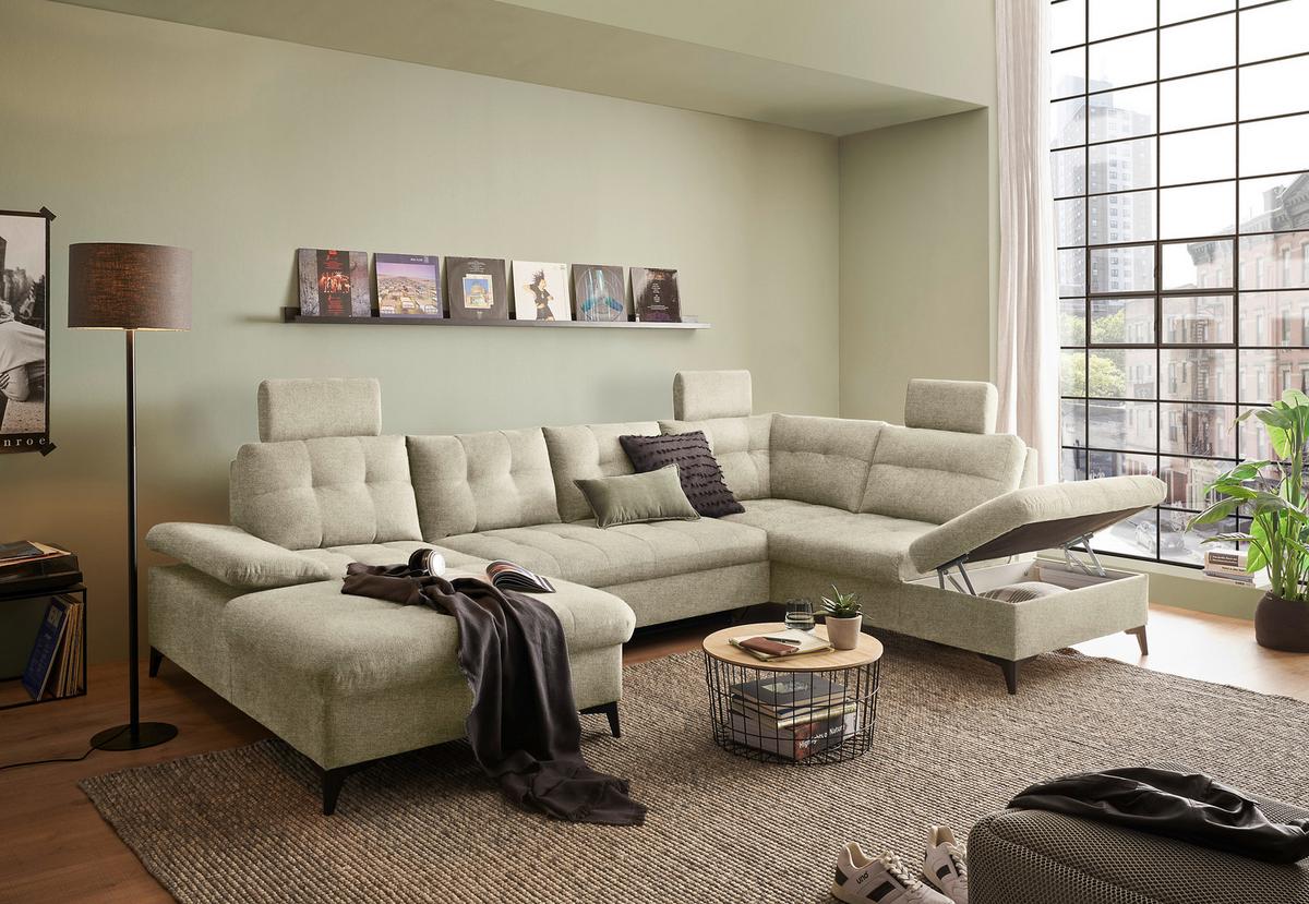 Wohnlandschaft Durban U ca. 170x324x218 cm Beige - Beige/Schwarz, KONVENTIONELL, Kunststoff/Textil (170/324/218cm) - MID.YOU