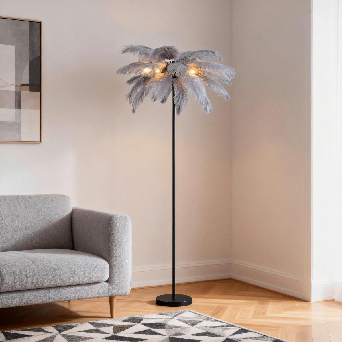 LAMPA STOJĄCA PALMA - czarny/szary, Trend, metal/tkanina (55/160cm) - Novel