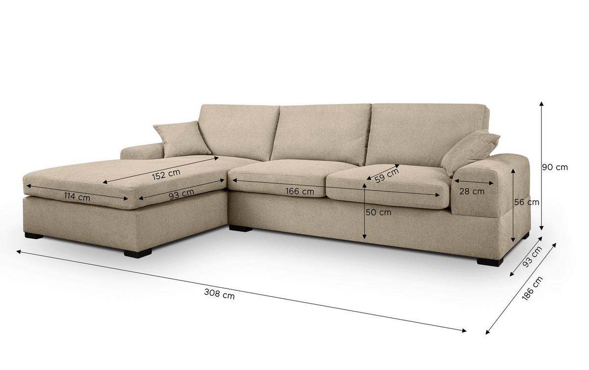 Ecksofa Veda Beige Flachgewebe - Beige/Schwarz, Basics, Holz/Textil (308/186cm) - MID.YOU