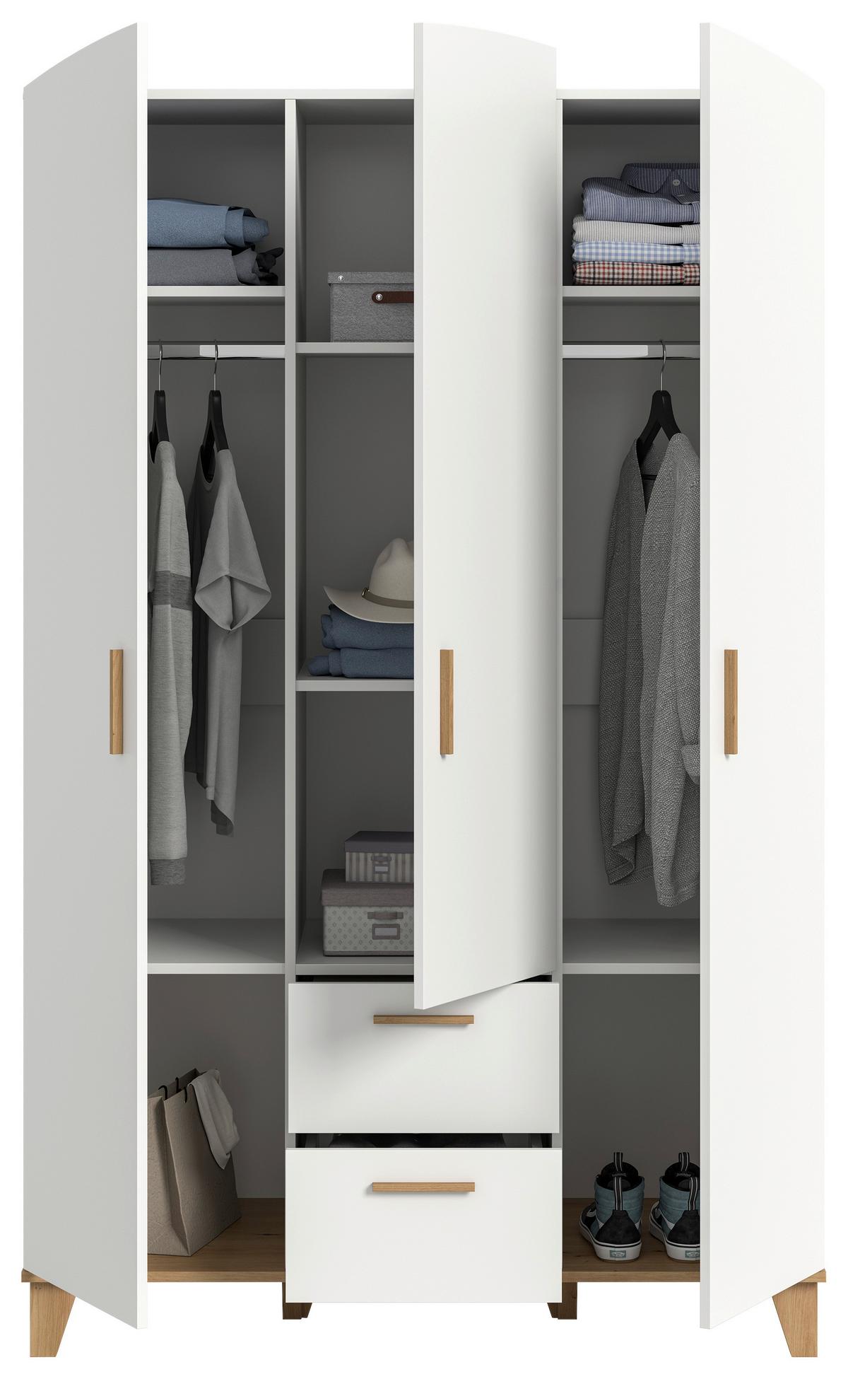 Drehtürenschrank STELLA Weiß, Eiche Artisan - Weiß/Eiche Artisan, ROMANTIK / LANDHAUS, Holzwerkstoff/Kunststoff (122cm) - Livetastic