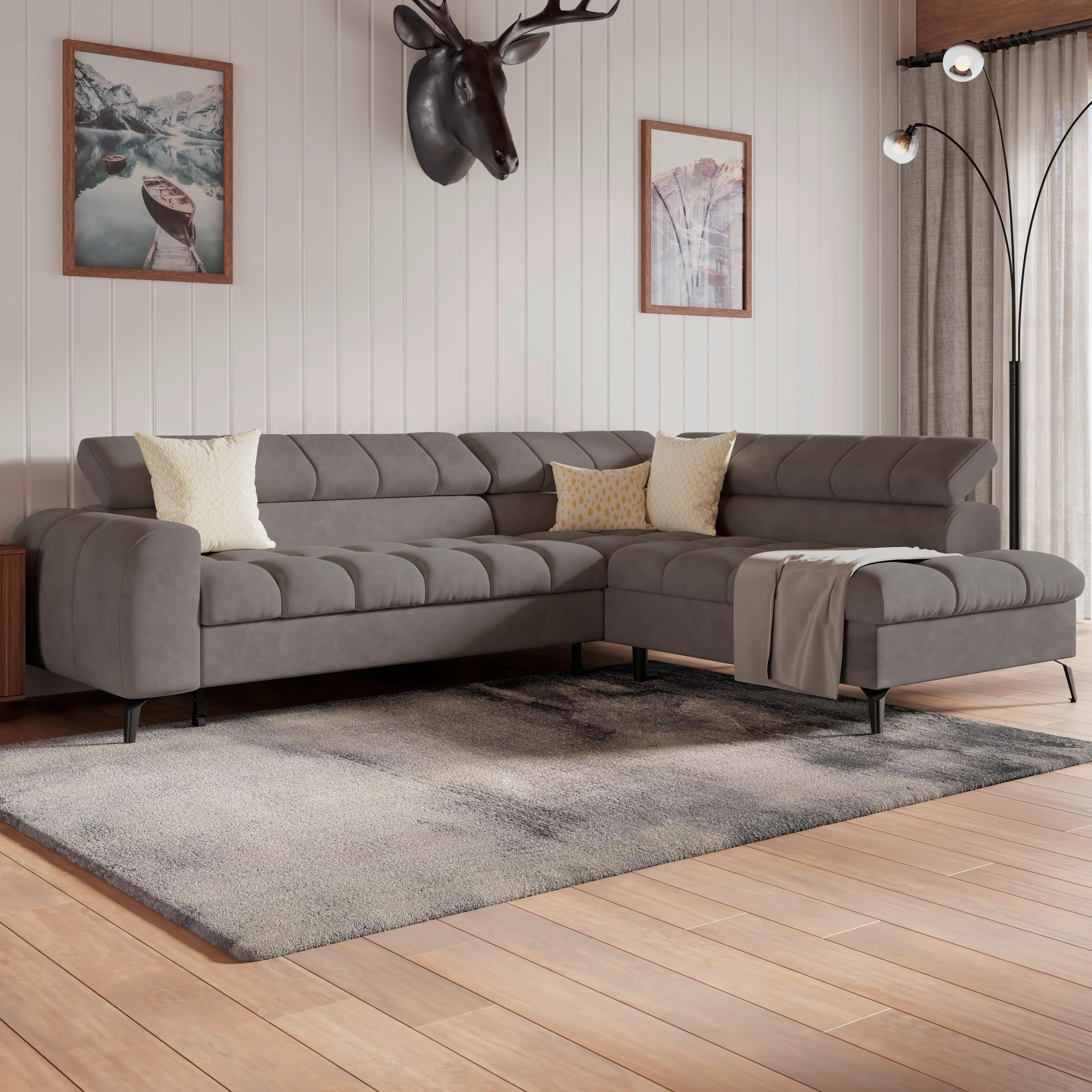 Kutna Garnitura Volf - boje grafita/tamno siva, Trend, tekstil/metal (261/203cm)