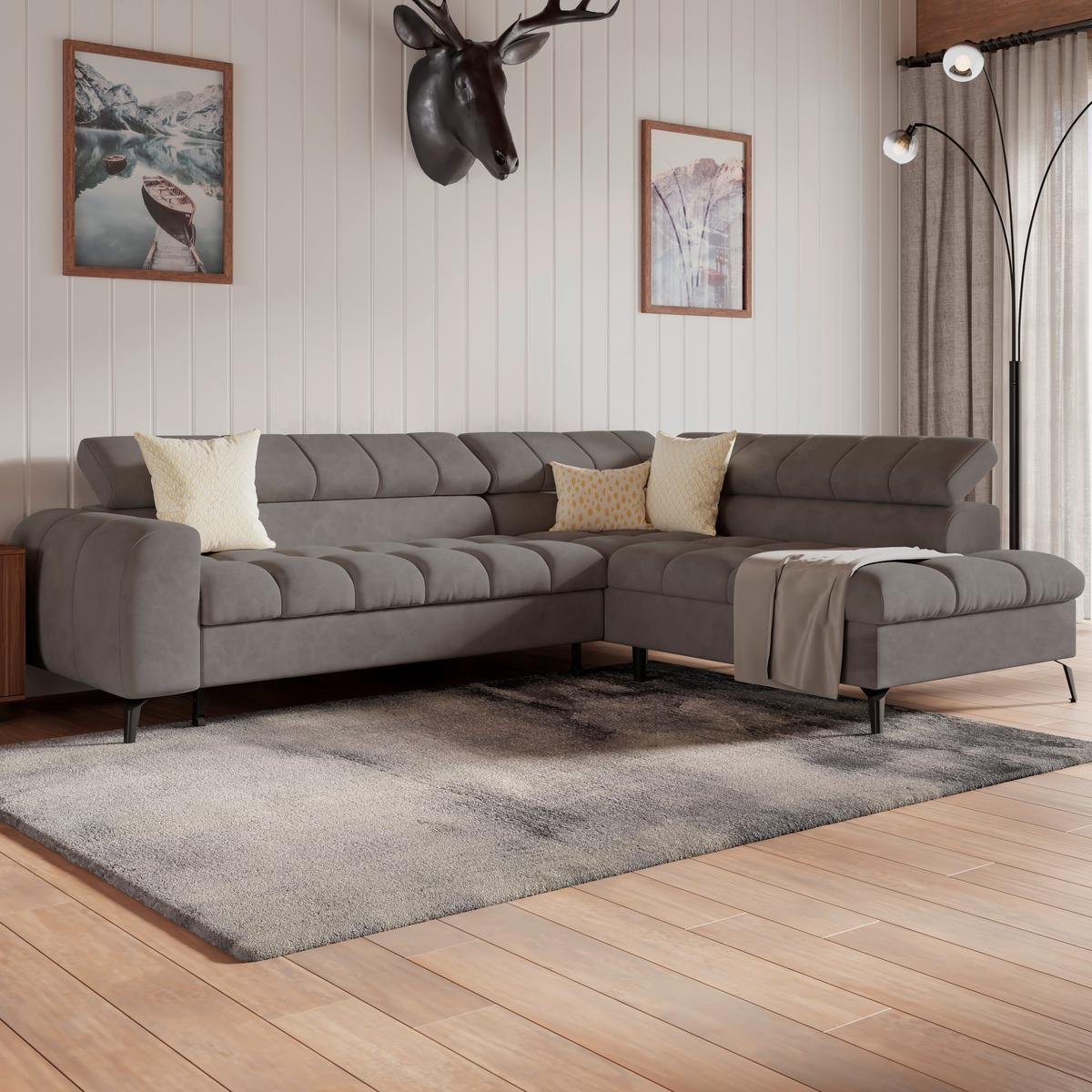 Kutna Garnitura Volf - boje grafita/tamno siva, Trend, tekstil/metal (261/203cm)