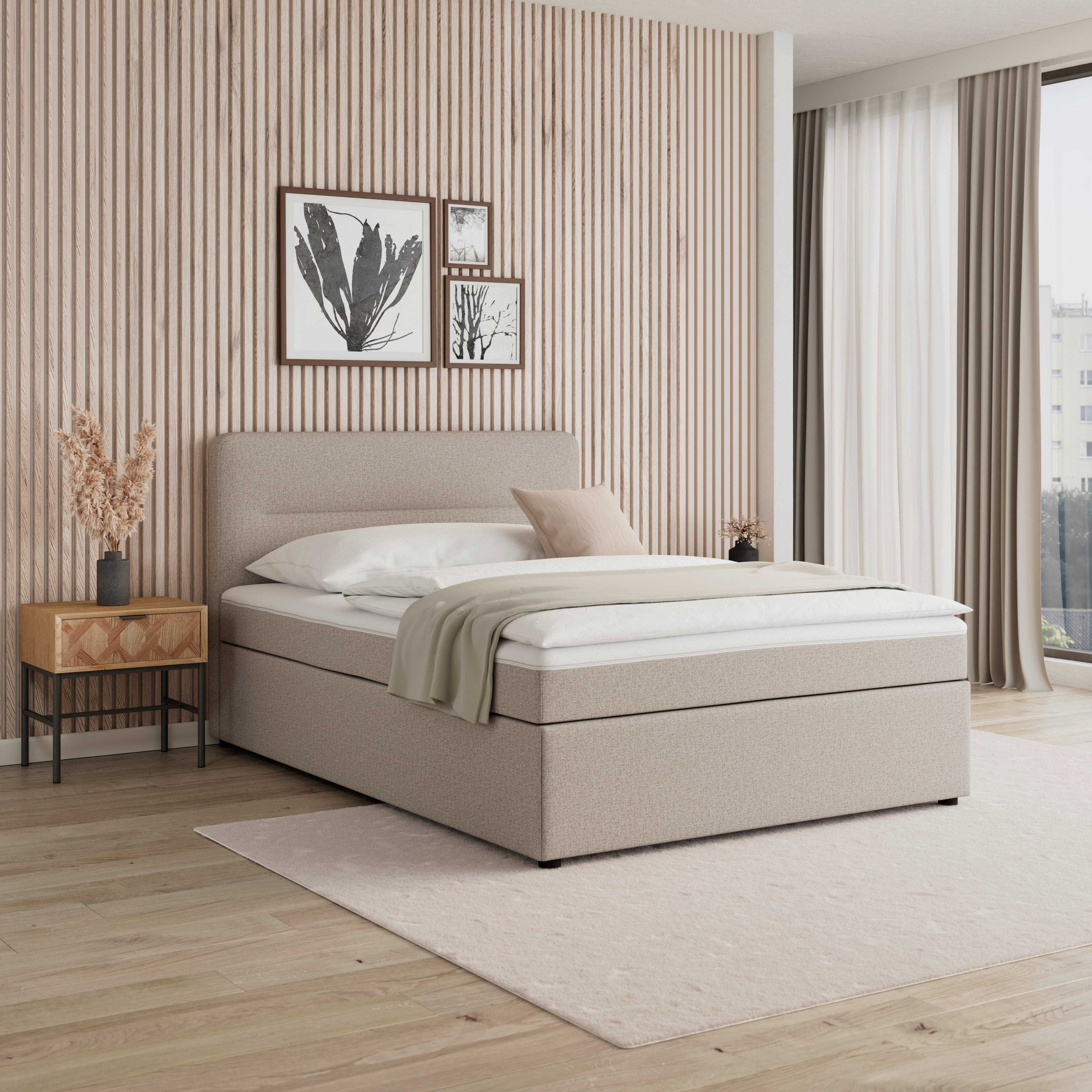 BOXSÄNG MARCO - svart/taupe, Modern, trä/textil (140/200cm) - Bessagi Home