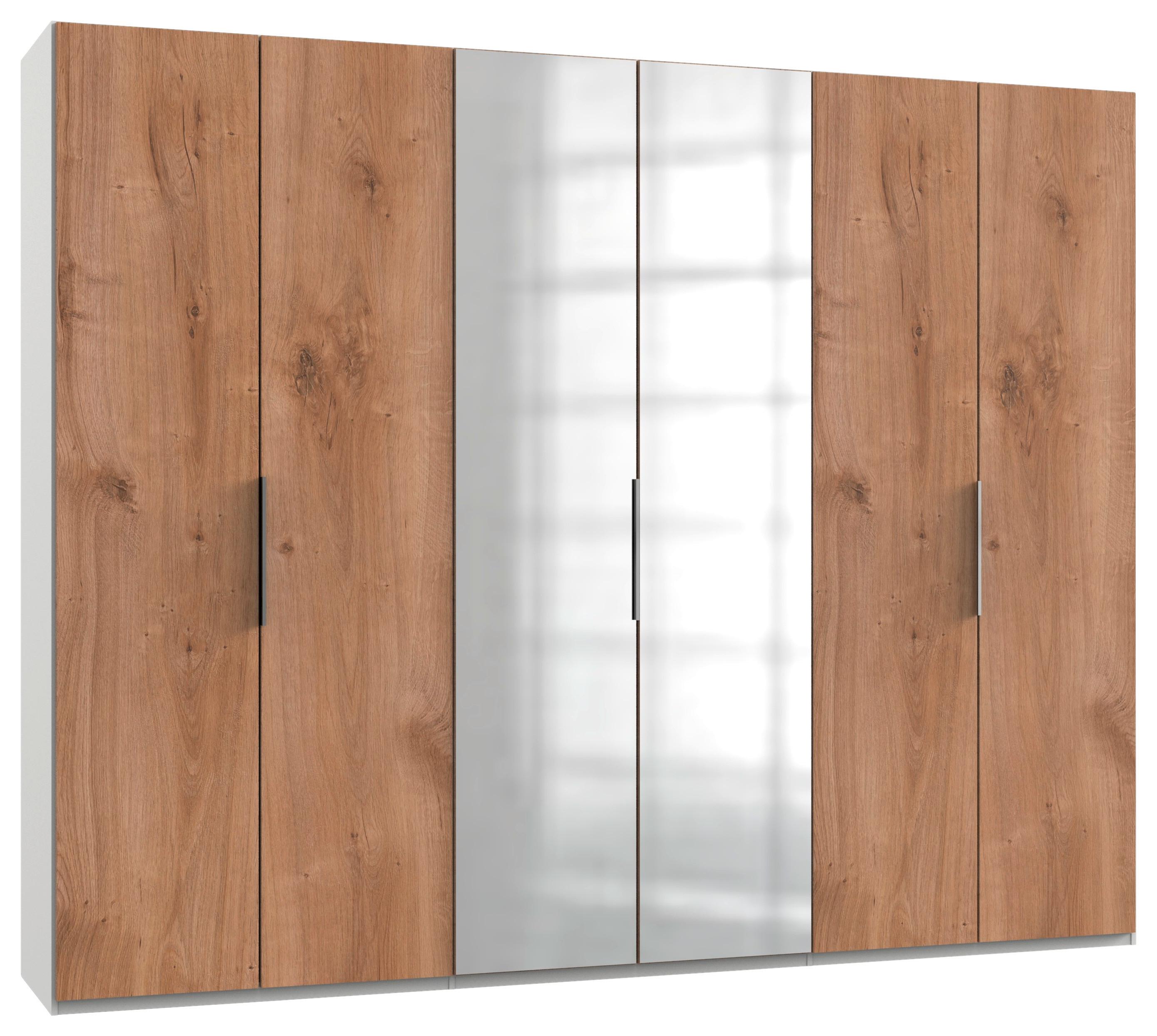 Drehtürenschrank Level 36A mit Spiegel ca. 300 cm Eiche/Weiß - Chromfarben/Eichefarben, MODERN, Holzwerkstoff (300/236/58cm) - MID.YOU
