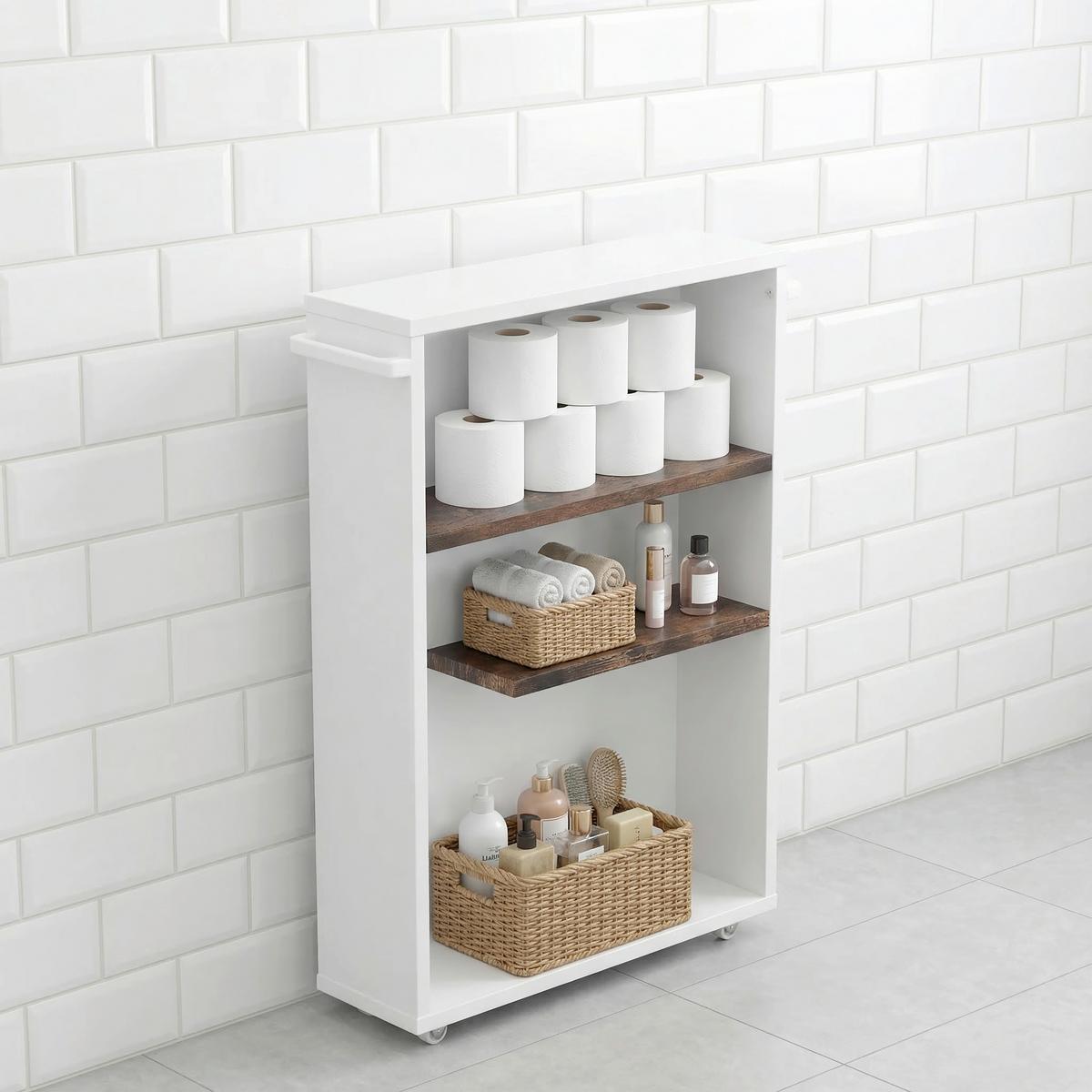 Midischrank Nilari - Weiss/Eichefarben, Trend, Holzwerkstoff/Kunststoff (20/61/45cm) - MID.YOU