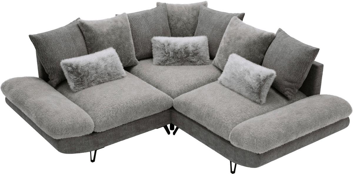 Wohnlandschaft Bormio - Schwarz/Grau, Modern, Textil/Metall (276/276cm) - Premium Living